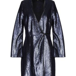 Navy Sequin Long Sleeve Wrap Dress